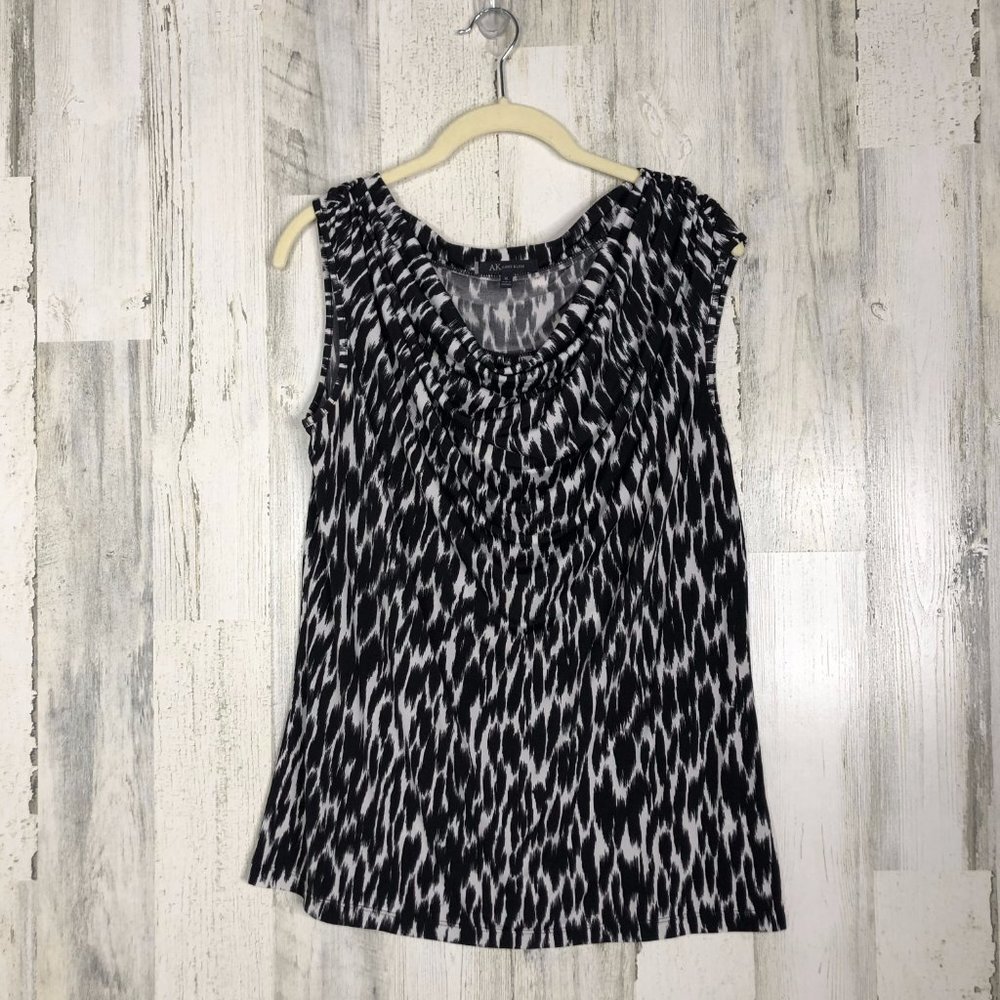 Anne Klein Womens Black White Cowl Neck Top Sz XL